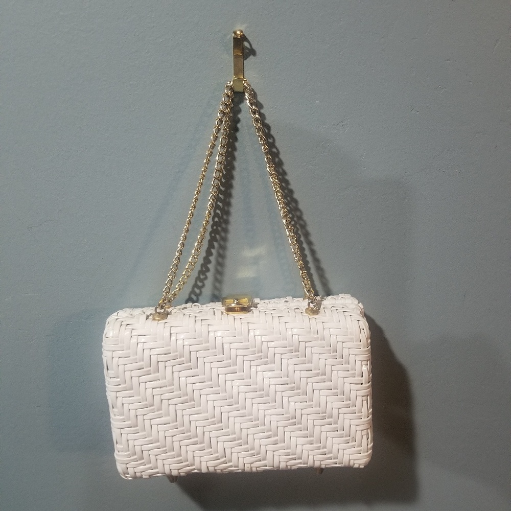 Vintage white wicker purse handbag